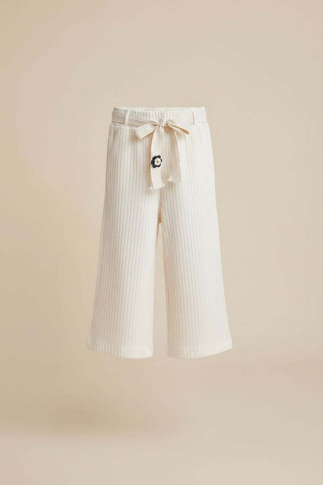 Pantalon Fluide Côtelé Crème Ample Confortable Enfant - Beige Maille - vue 3
