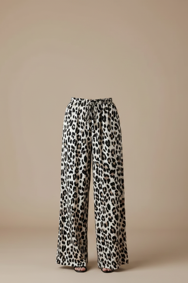 Pantalon Fluide Léopard Taille Haute Ample Imprimé Animal - Viscose - vue 3