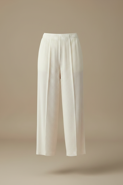 Pantalon Fluide Plissé Écru Ample Décontracté Femme - Beige Polyester - vue 3
