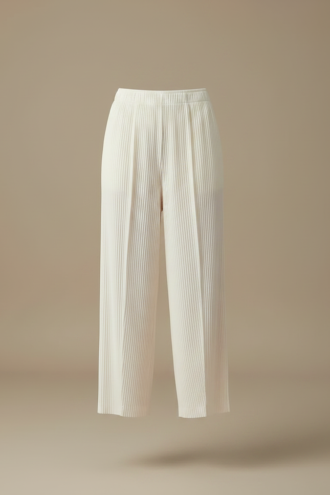 Pantalon Fluide Plissé Écru Ample Décontracté Femme - Beige Polyester - vue 3