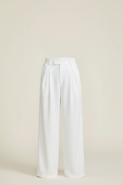 Pantalon Fluide Blanc Ample Plissé Décontracté Élégant - Viscose - vue 3
