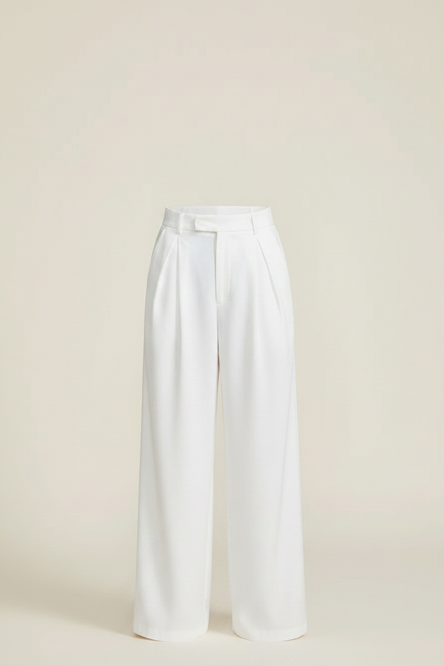 Pantalon Fluide Blanc Ample Plissé Décontracté Élégant - Viscose - vue 3