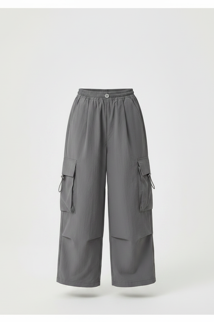 Pantalon Fluide Cargo Gris Ample Décontracté Fille - Polyester - vue 3