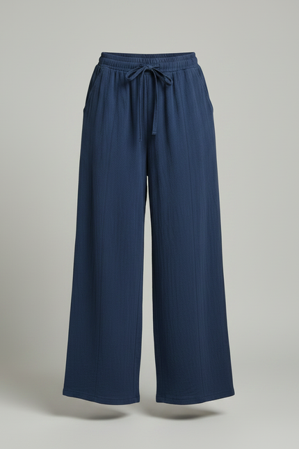 Pantalon Fluide Bleu Coton Ample Confortable Taille Élastique - vue 3