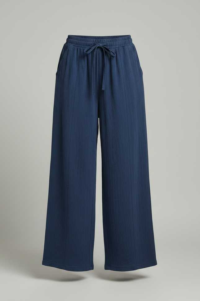 Pantalon Fluide Bleu Coton Ample Confortable Taille Élastique - vue 3