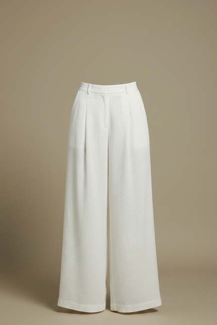 Pantalon Fluide Blanc Ample Taille Haute Lin - vue 3