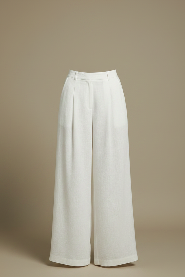 Pantalon Fluide Blanc Ample Taille Haute Lin - vue 3