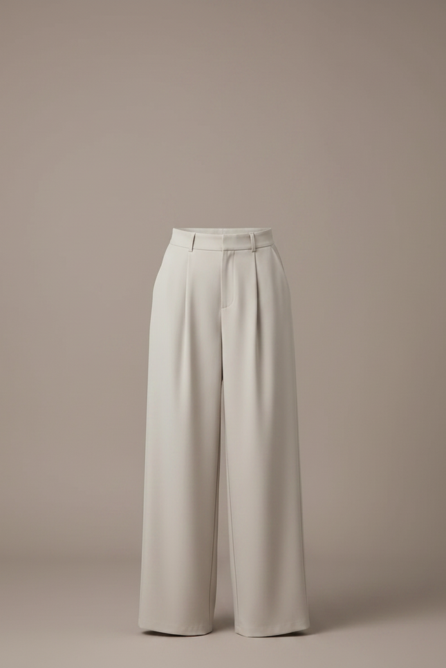 Pantalon Femme Fluide Taille Haute - Beige Polyester - vue 3