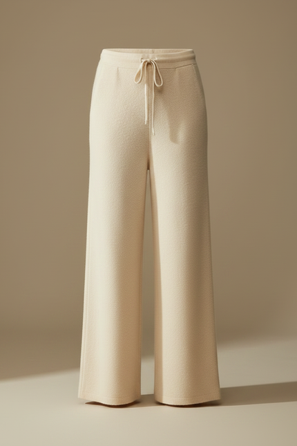 Pantalon Fluide Écru Maille Large Confortable Cordon - Beige - vue 3
