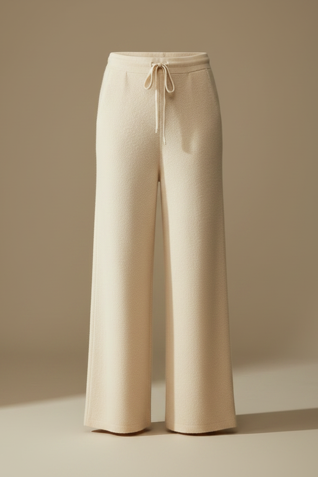 Pantalon Fluide Écru Maille Large Confortable Cordon - Beige - vue 3