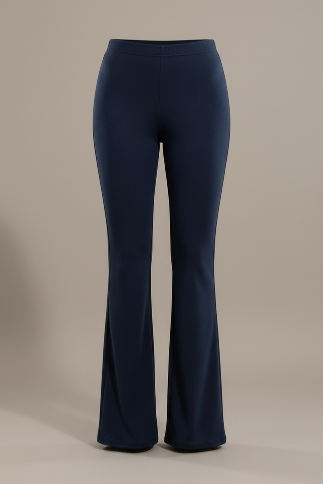 Pantalon Fluide Bleu Marine Évasé Taille Haute - Maille - vue 3