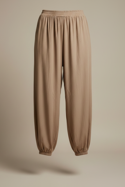 Pantalon Fluide Marron Ample Taille Élastique Confortable - Lin - vue 3