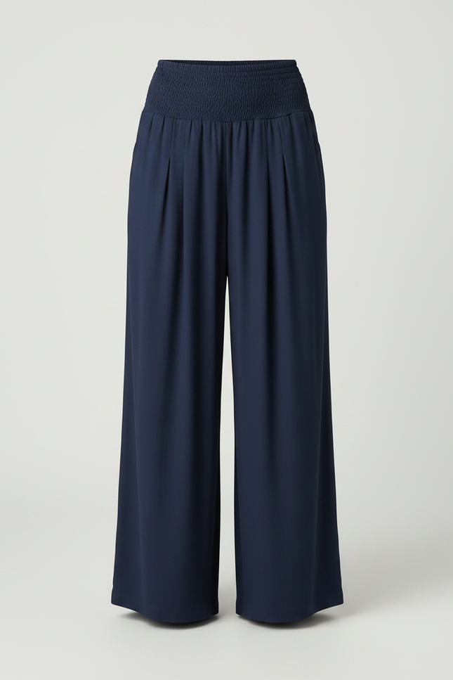 Pantalon Fluide Bleu Marine Ample Taille Haute - Viscose - vue 3