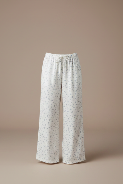 Pantalon Fluide Blanc Imprimé Floral Ample Coton Enfant - vue 3