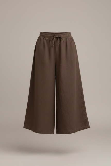 Pantalon Fluide Lin Marron Ample Décontracté Fille - vue 3
