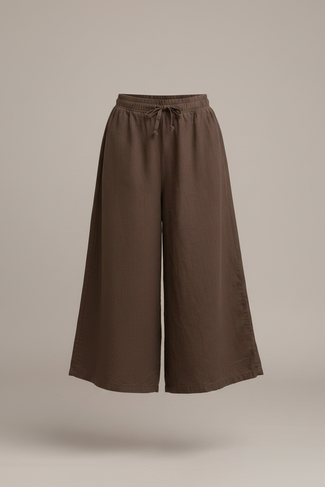Pantalon Fluide Lin Marron Ample Décontracté Fille - vue 3