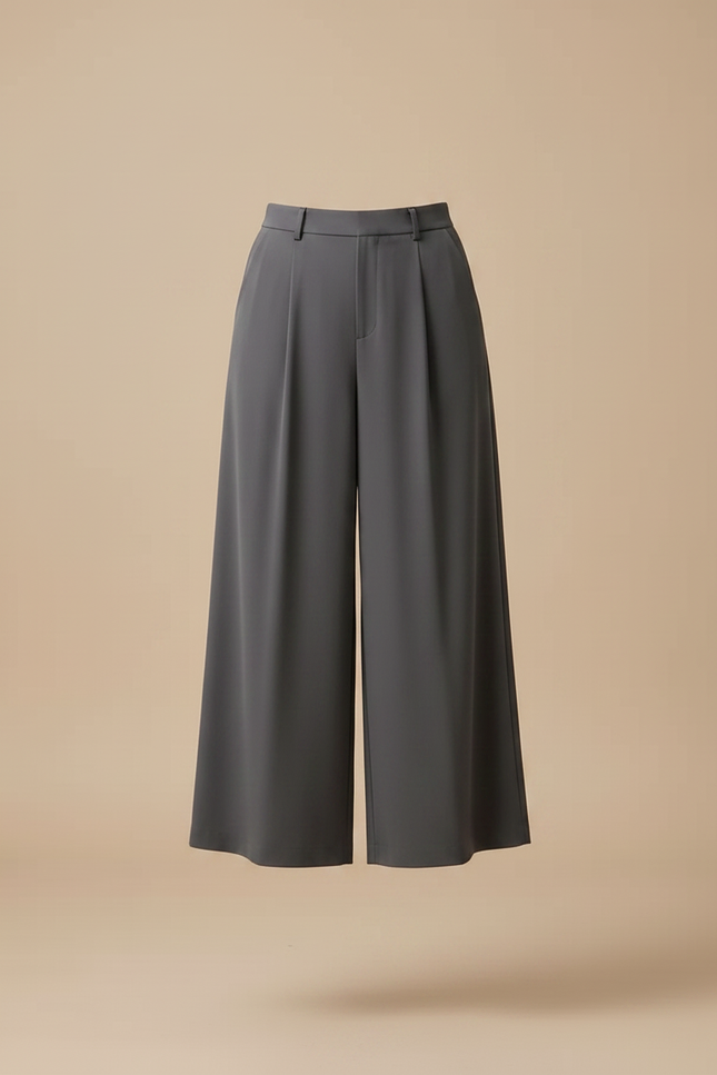 Pantalon Fluide Gris Ample Élégant Taille Haute Femme - Polyester - vue 3