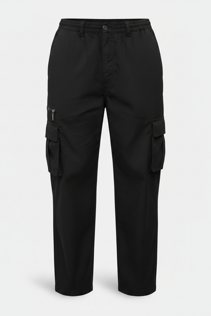 Pantalon Fluide Noir Cargo Décontracté Ample Homme - Polyester - vue 3