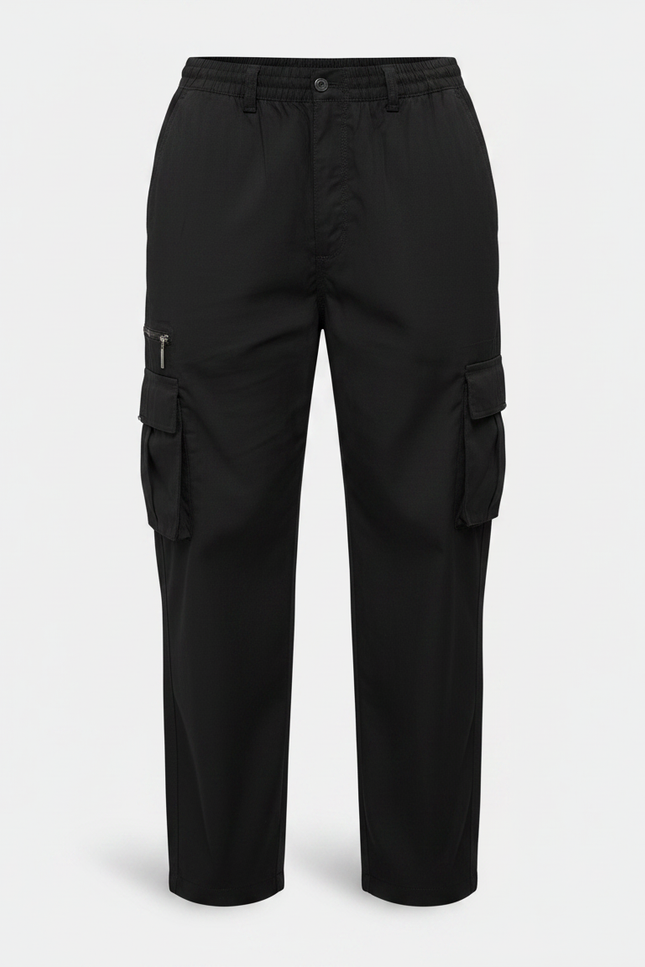 Pantalon Fluide Noir Cargo Décontracté Ample Homme - Polyester - vue 3