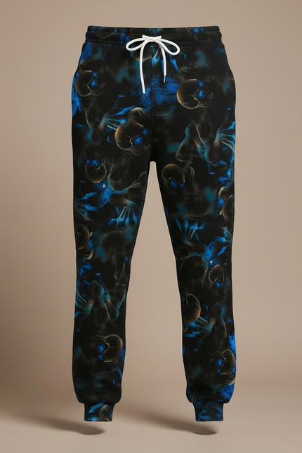 Pantalon Fluide Noir Ample Crânes Bleus Décontracté Homme - Multicolore Molleton - vue 3