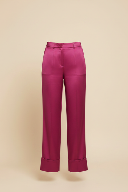 Pantalon Fluide Satiné Fuchsia Ample Élégant Femme - Rose - vue 3