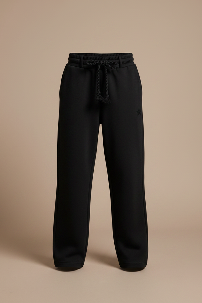 Pantalon Fluide Noir Ample Molleton Cordon Fille - vue 3