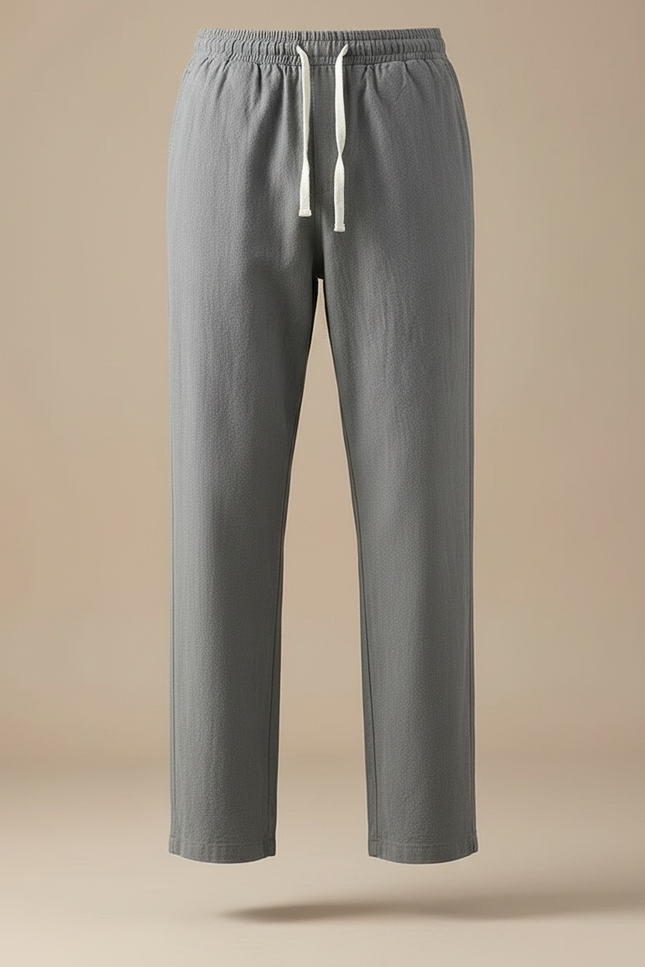 Pantalon Fluide Gris Cordon Décontracté Ample Homme - Lin - vue 3