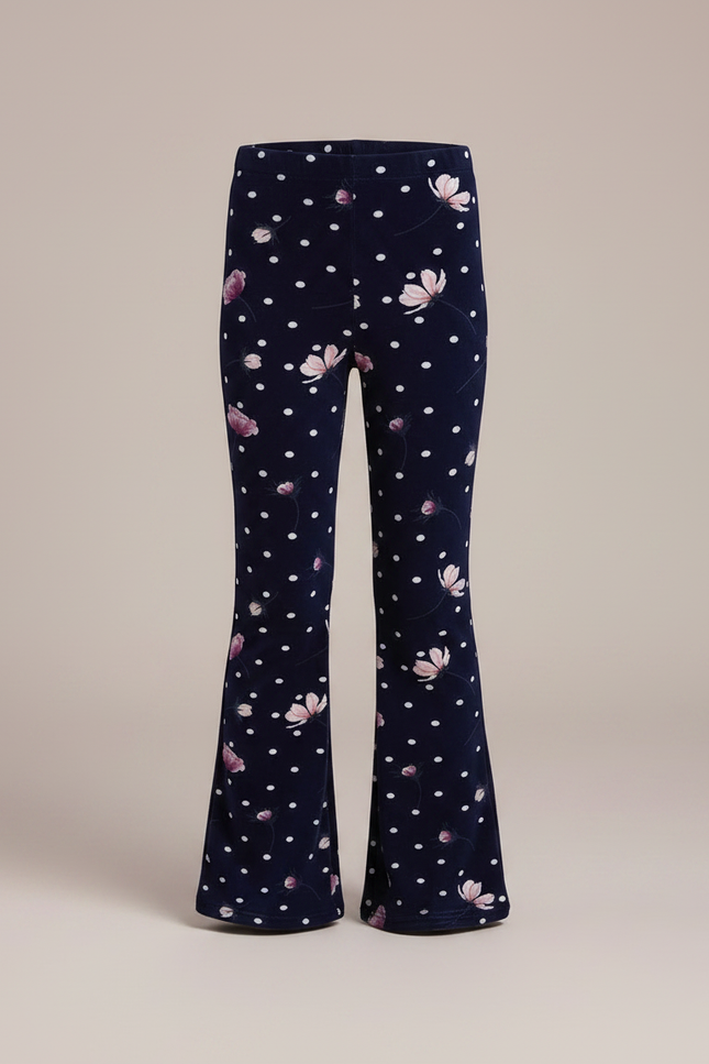 Pantalon Fluide Évasé Motif Floral Polka Dots Velours - Marine - vue 3