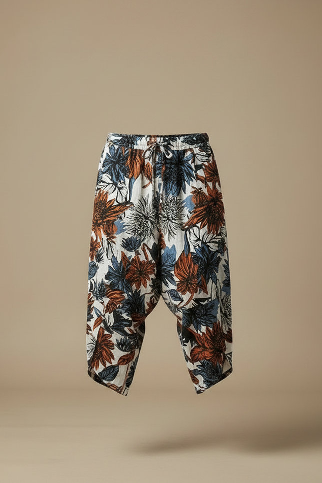 Pantalon Fluide Imprimé Floral Harem Coton Lin - vue 3