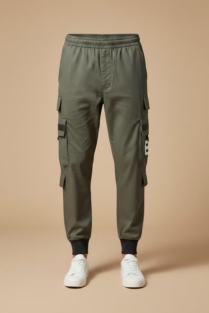 Pantalon Fluide Vert Militaire Cargo Ample Décontracté Homme - Kaki Toile - vue 3