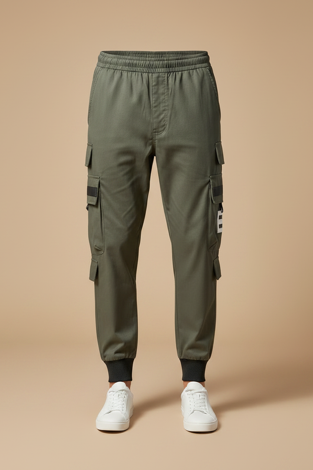 Pantalon Fluide Vert Militaire Cargo Ample Décontracté Homme - Kaki Toile - vue 3