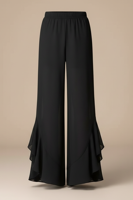 Pantalon Fluide Noir Évasé Chiffon Décontracté Élégant - Polyester - vue 3