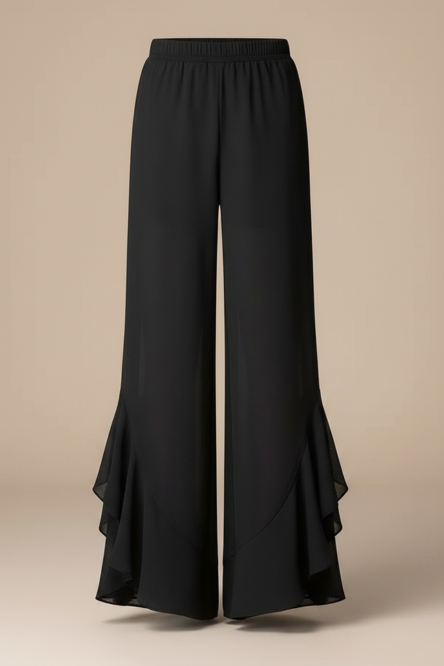 Pantalon Fluide Noir Évasé Chiffon Décontracté Élégant - Polyester - vue 3
