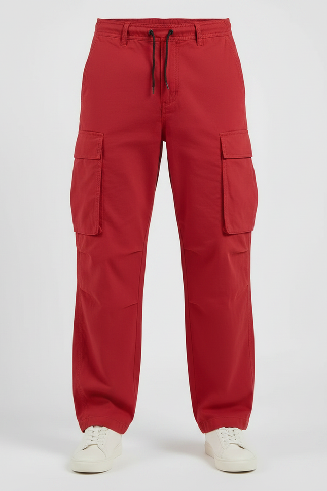 Pantalon Fluide Rouge Cargo Cordon Décontracté Homme - Toile - vue 3