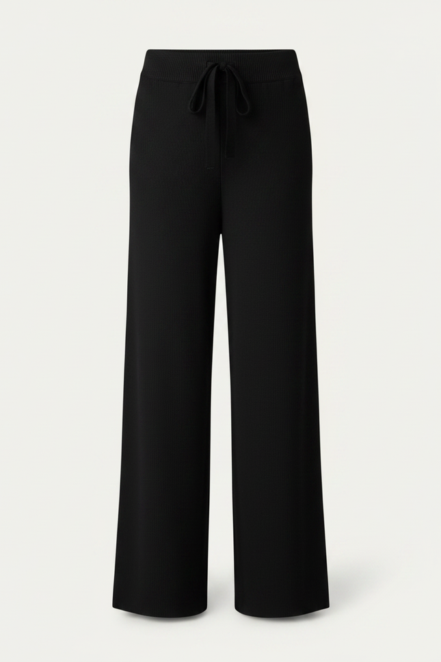 Pantalon Fluide Noir Ample Maille Cordon Décontracté - vue 3