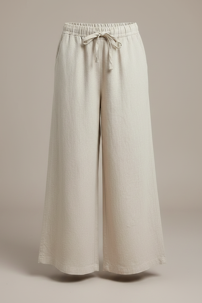 Pantalon Fluide Beige Large Lin Cordon Fille - vue 3