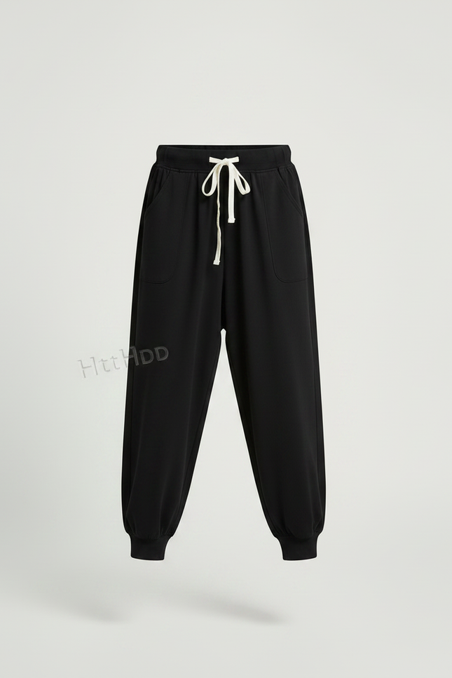 Pantalon Fluide Noir Ample Cordon Jogger Enfant - Viscose - vue 3