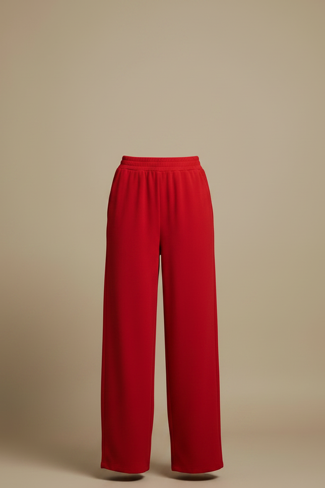 Pantalon Fluide Rouge Ample Taille Haute Femme Élégant - Viscose - vue 3
