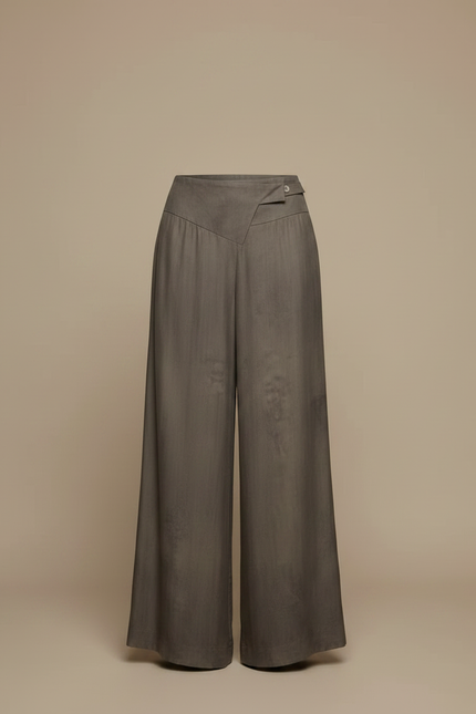 Pantalon Fluide Marron Ample Taille Haute Asymétrique Élégant - Viscose - vue 3