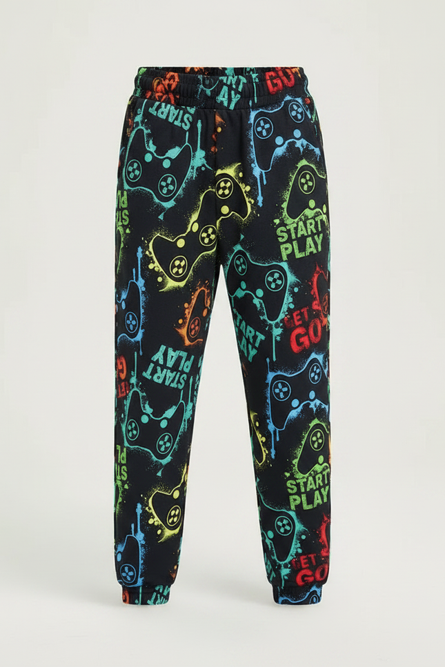 Pantalon Fluide Noir Imprimé Manettes Colorées Garçon - Molleton - vue 3
