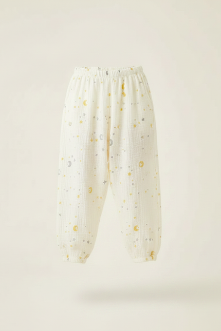 Pantalon Fluide Écru Coton Ample Lune Étoiles - Beige - vue 3