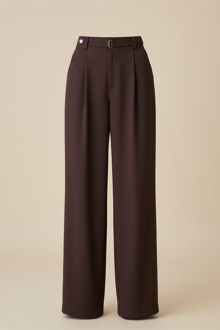 Pantalon Fluide Marron Plissé Ample Taille Haute Élégant - Viscose - vue 3