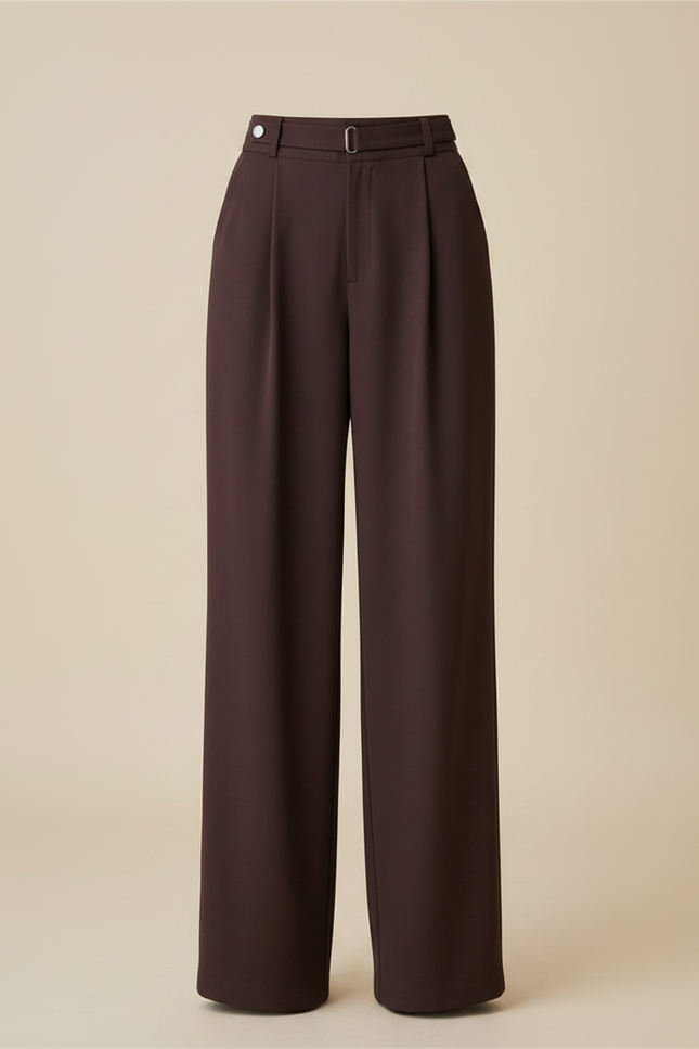 Pantalon Fluide Marron Plissé Ample Taille Haute Élégant - Viscose - vue 3