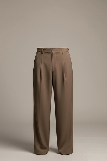 Pantalon Fluide Marron Ample Plissé Décontracté Élégant Homme - Polyester - vue 3