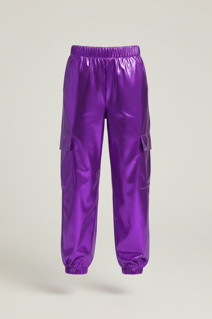 Pantalon Fluide Violet Métallisé Cargo Brillant Fille - Polyester - vue 3
