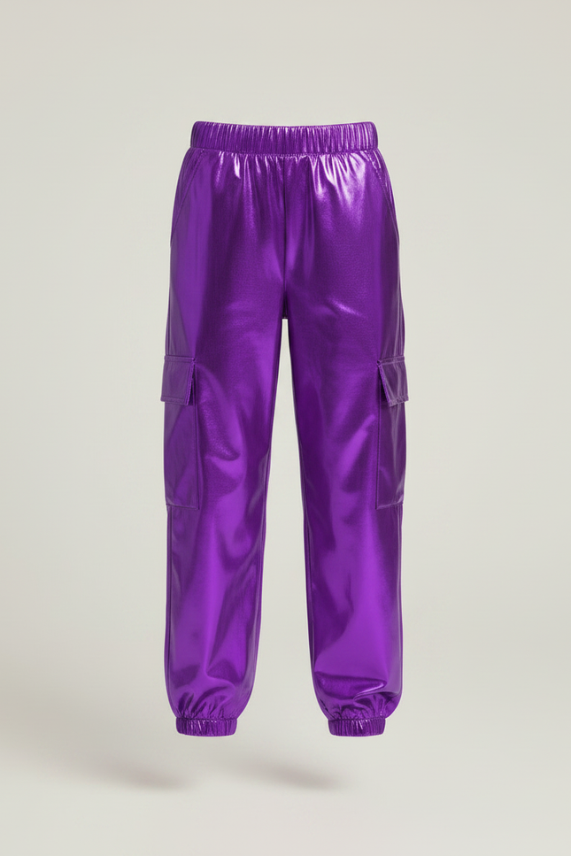 Pantalon Fluide Violet Métallisé Cargo Brillant Fille - Polyester - vue 3