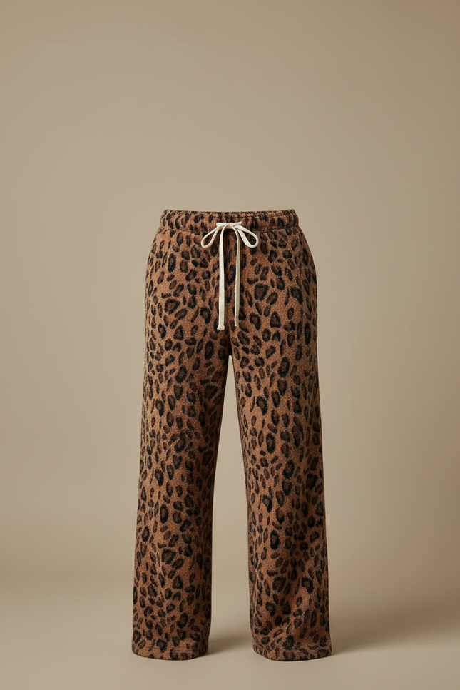 Pantalon Fluide Léopard Marron Ample Doux Cordon - Molleton - vue 3