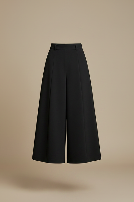 Pantalon Fluide Noir Ample Taille Haute Élégant Hiver - Gabardine - vue 3