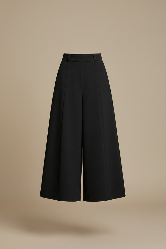 Pantalon Fluide Noir Ample Taille Haute Élégant Hiver - Gabardine - vue 3