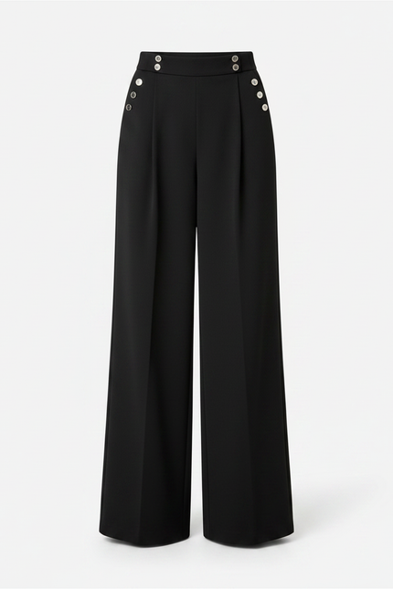 Pantalon Noir Taille Haute Fluide - Polyester - vue 3